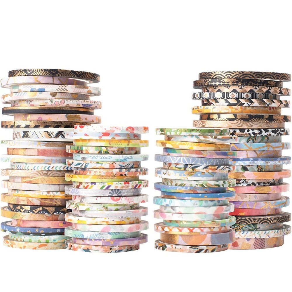 Exrta Slim Washi Tape Set Random Patterns 80 Rolls+ Bundle Gold Foil Super Skinn